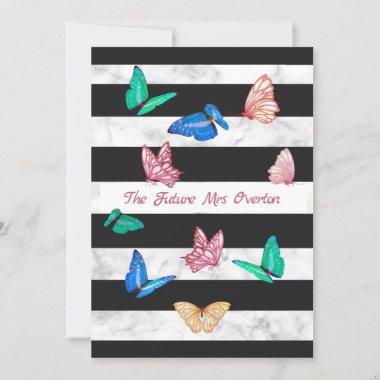 Bridal Shower Black White Stripe Butterfly Invitations