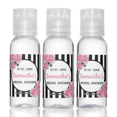 Bridal Shower black white stripes pink florals Hand Sanitizer