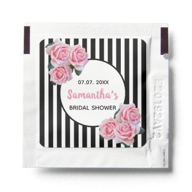 Bridal Shower black white stripes pink florals Hand Sanitizer Packet