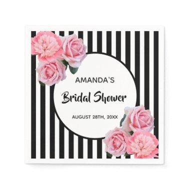 Bridal Shower black white stripes pink flowers Napkins