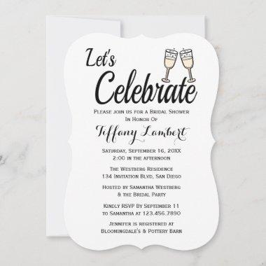 Bridal Shower Black White Wedding Champagne Glass Invitations
