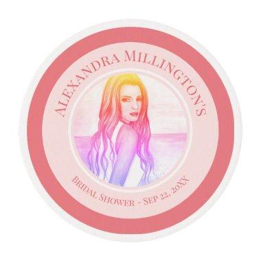 Bridal Shower Blonde Hair Girl on the Beach Circle Edible Frosting Rounds