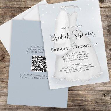 Bridal Shower Blue Elegant Script Wedding Dress Invitations