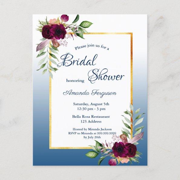 Bridal shower blue florals invitation postInvitations