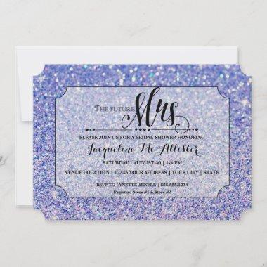 Bridal Shower Blue Glitter Future Mrs. Ticket Invitations