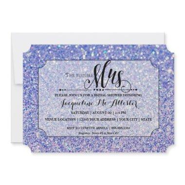 Bridal Shower Blue Glitter Future Mrs. Ticket Invitations