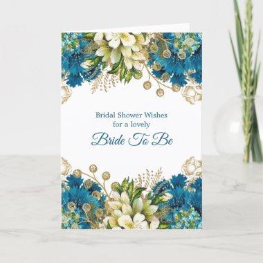 Bridal Shower Blue Gold Flowers Watercolor Invitations