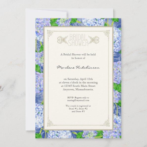 Bridal Shower Blue Hydrangea Lace Floral Formal Invitations