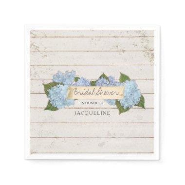 Blue Hydrangea Shiplap Wooden Board Paper Napkins