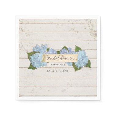 Bridal Shower Blue Hydrangea Shiplap Wooden Board Paper Napkins