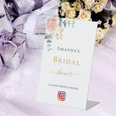 Bridal Shower blush floral eucalyptus Instagram Pedestal Sign