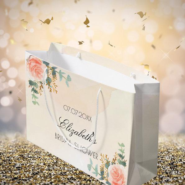 Bridal Shower blush floral rose gold eucalyptus Large Gift Bag