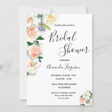 Bridal shower blush florals elegant script Invitations