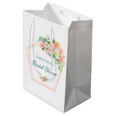 Bridal Shower blush pink floral copper watercolor Medium Gift Bag