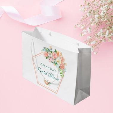 Bridal Shower blush pink floral watercolored Large Gift Bag