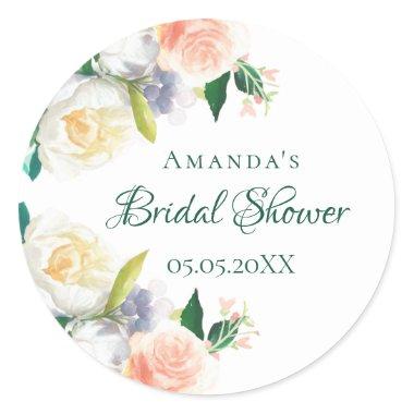 Bridal Shower blush pink flowers Classic Round Sticker