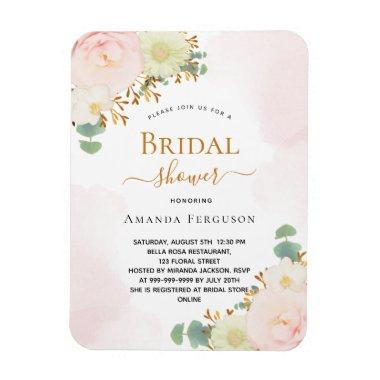 Bridal Shower blush pink flowers Invitations Magnet