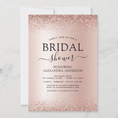 Bridal Shower Blush Pink Glitter Rose Gold Invitations
