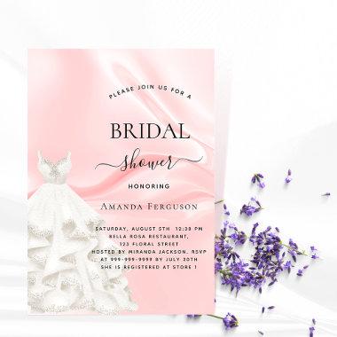Bridal shower blush pink glitter white dress invitation postInvitations