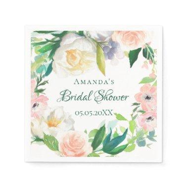 Bridal Shower blush pink greenery florals Napkins