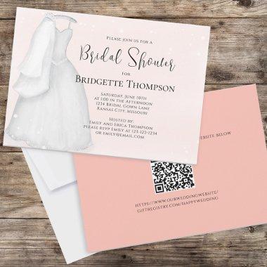 Bridal Shower Blush Pink Minimalist Wedding Dress Invitations