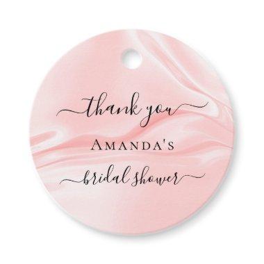 Bridal Shower blush pink silk satin name thank you Favor Tags