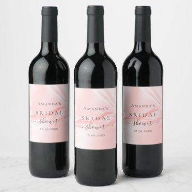 Bridal Shower blush pink silk satin name Wine Label