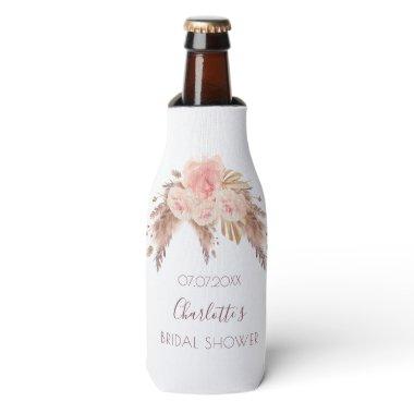 Bridal shower blush rose floral pampas grass name bottle cooler