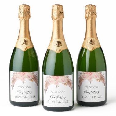blush rose pampas grass floral name sparkling wine label