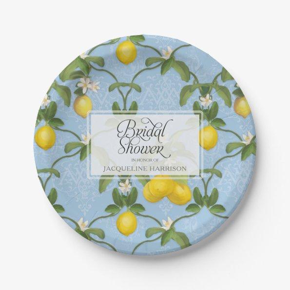Bridal Shower BOHO Blue Lemon Leaf Flower Citrus Paper Plates