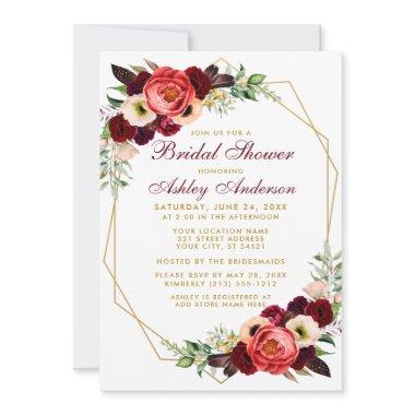 Bridal Shower Boho Burgundy Floral Invite GB