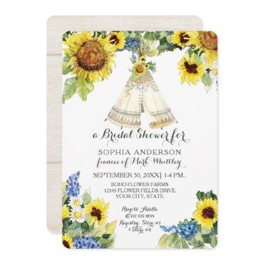 Bridal Shower BOHO Floral Teepee Sunflower Daisy Invitations