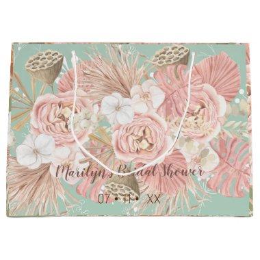 Boho Florals Pink Gray White Large Gift Bag