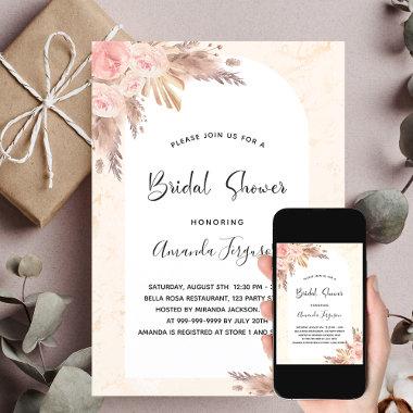Bridal shower boho pampas grass rose gold blush Invitations