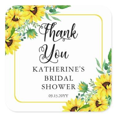 Bridal Shower Boho Sunflowers Thank You Square Sticker