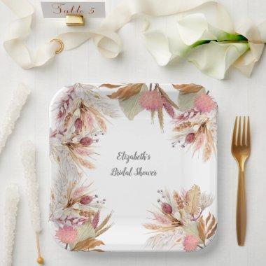 Bridal Shower BOHO Terracotta Pampas Grass Wheat Paper Plates