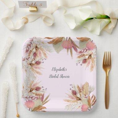 Bridal Shower BOHO Terracotta Pampas Grass Wheat Paper Plates