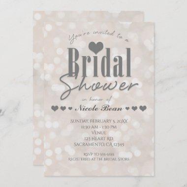 Bridal Shower Bokeh White Modern Heart Invitations
