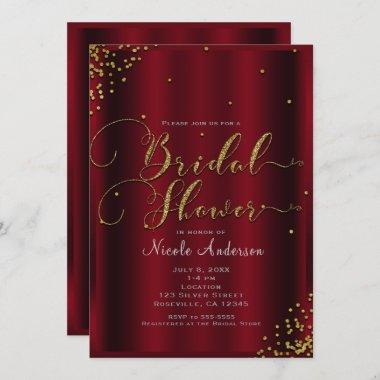 Bridal Shower Bold Red & Gold Confetti Corners Invitations
