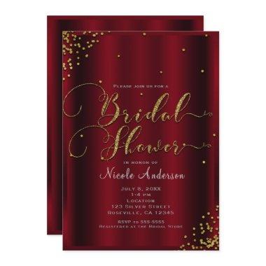 Bridal Shower Bold Red & Gold Confetti Corners Invitations