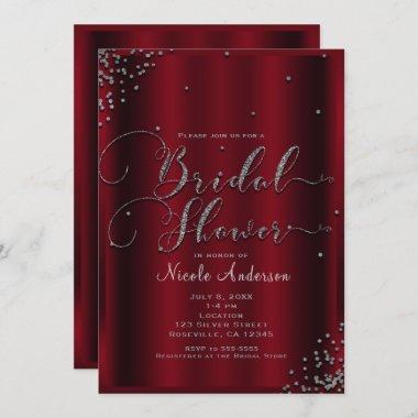 Bridal Shower Bold Red & Silver Confetti Corners Invitations