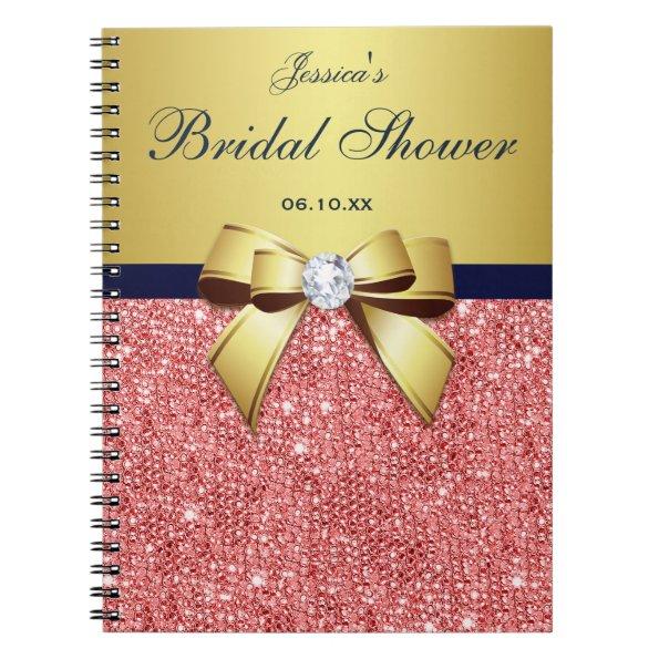 Bridal Shower Bow Guestbook Gold Coral Sequins Notebook