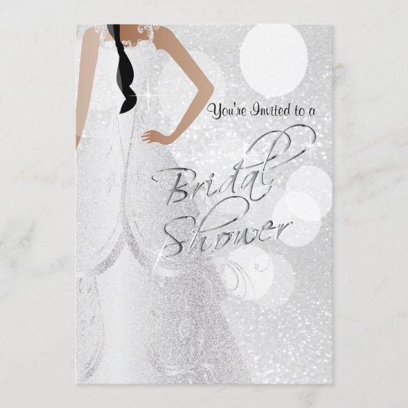 Bridal Shower Bride a in White Glitter Invitations
