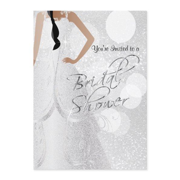 Bridal Shower Bride a in White Glitter Invitations