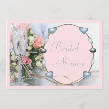 Bridal Shower Bride & Groom, Doves & Glass Floral Invitations