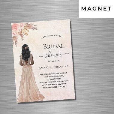 Bridal shower bride rose gold blush pampas luxury magnetic Invitations