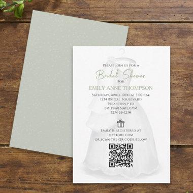 Bridal Shower Bride Wedding Vintage Gown QR Code Invitations