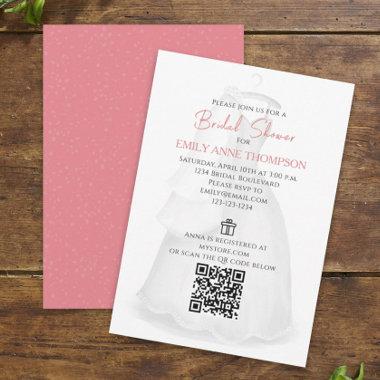 Bridal Shower Bride Wedding Vintage Gown QR Code Invitations