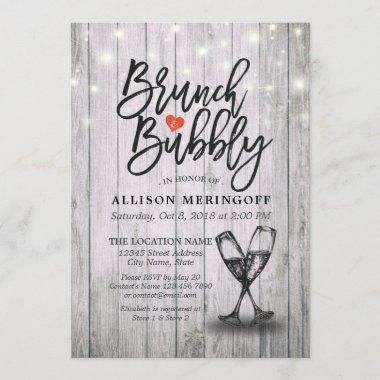 Bridal Shower Brunch Bubbly Champagne Flutes Wood Invitations