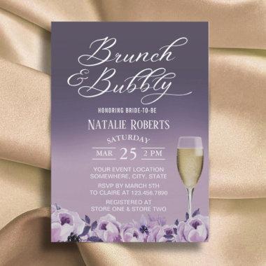 Bridal Shower Brunch Bubbly Elegant Purple Floral Invitations